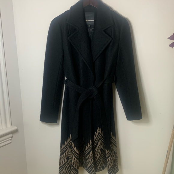 Tracy Reese Jackets & Blazers - ANTHROPOLOGIE PLENTY BY TRACY REESE black wool blend TAN embroidered tie waist M